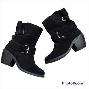 Dolce Vita Black Suede Buckle Ankle Boots
